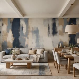 Empapelado mural abstracto Fragmentos 74 de ALCHEMYST aplicado en un living comedor