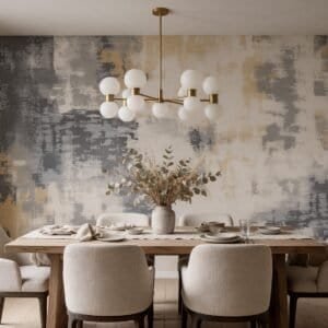 Empapelado mural abstracto Fragmentos 75 de ALCHEMYST aplicado en un comedor