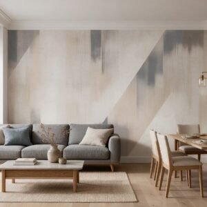 Empapelado mural abstracto Fragmentos 88 de ALCHEMYST aplicado en un living comedor