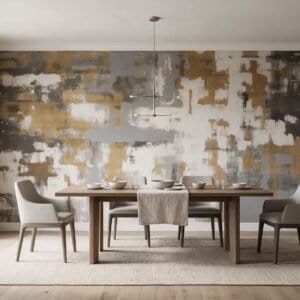 Empapelado mural abstracto Fragmentos 91 de ALCHEMYST aplicado en un comedor