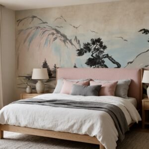 Empapelado mural Fushimi 02 de ALCHEMYST aplicado en un dormitorio