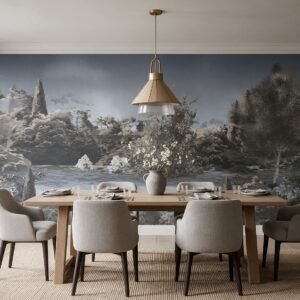 Empapelado mural Hidden River Noir 2 de ALCHEMYST aplicado en un comedor