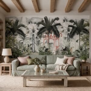 Empapelado mural Jungle Alchemy 1 de ALCHEMYST aplicado en un living comedor