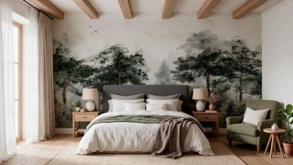 Empapelado mural Lush Reverie 2 de ALCHEMYST aplicado en un dormitorio