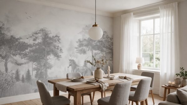 Empapelado mural Lush Reverie 3 de ALCHEMYST aplicado en un comedor