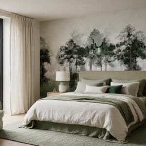 Empapelado mural Lush Reverie 4 de ALCHEMYST aplicado en un dormitorio