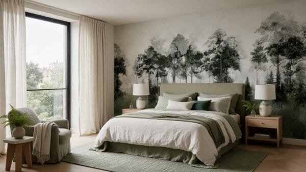 Empapelado mural Lush Reverie 4 de ALCHEMYST aplicado en un dormitorio