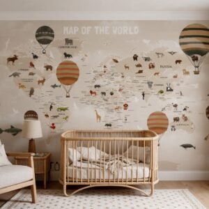 Empapelado infantil Map Of The World 1 de ALCHEMYST aplicado en un cuarto de bebé