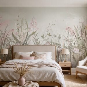 Empapelado mural Meadow 2 de ALCHEMYST aplicado en un dormitorio