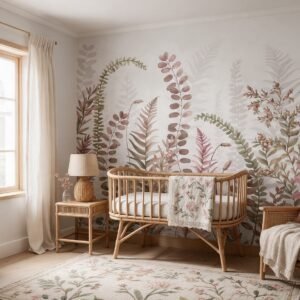 Empapelado infantil Meadow Bliss de ALCHEMYST aplicado en un cuarto de bebé