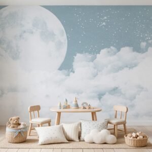 Empapelado infantil Moon Sky 1 de ALCHEMYST aplicado en una sala de juegos