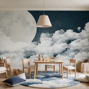 Empapelado infantil Moon Sky 2 de ALCHEMYST aplicado en una sala de juegos