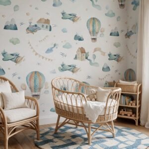 Empapelado infantil Nursery Aero K1 de ALCHEMYST aplicado en un cuarto de bebé