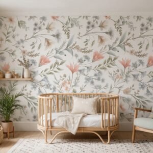 Empapelado infantil Nursery Flower 2 de ALCHEMYST aplicado en un cuarto de bebé