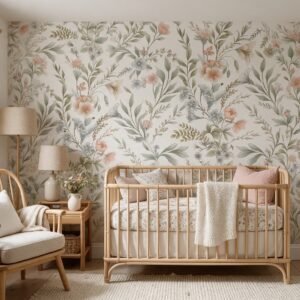 Empapelado infantil Nursery Flower 5 de ALCHEMYST aplicado en un cuarto de bebé
