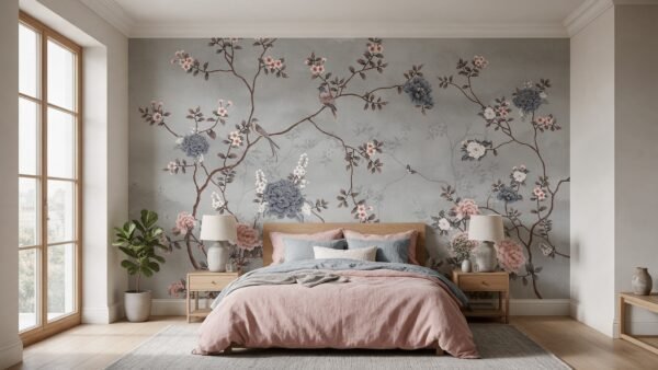 Empapelado mural Ostara Garden 2 de ALCHEMYST aplicado en un dormitorio