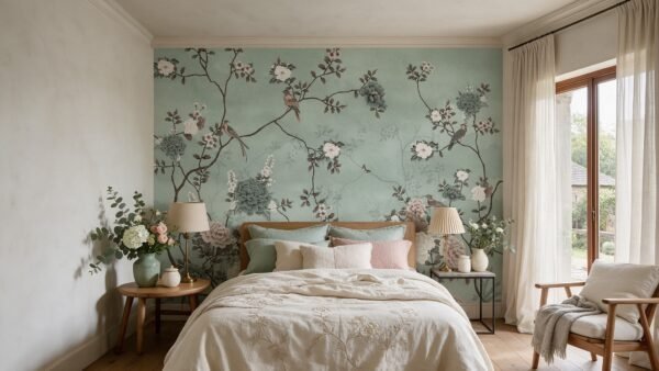 Empapelado mural Ostara Garden 4 de ALCHEMYST aplicado en un dormitorio