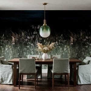 Empapelado mural Pampa Noir de ALCHEMYST aplicado en un comedor
