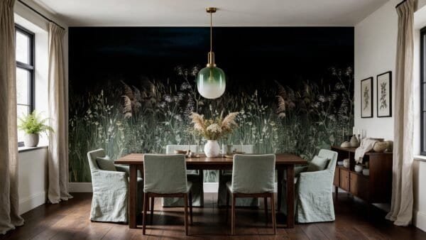 Empapelado mural Pampa Noir de ALCHEMYST aplicado en un comedor