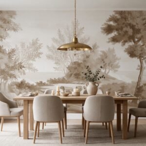 Empapelado mural Pradera 2-sepia de ALCHEMYST aplicado en un comedor