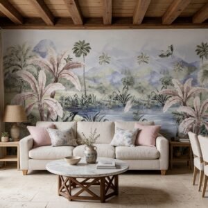 Empapelado mural River Path 2 de ALCHEMYST aplicado en un living comedor