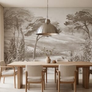 Empapelado mural Riverland 01 de ALCHEMYST aplicado en un comedor