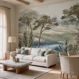 Empapelado mural Riverland 02 de ALCHEMYST aplicado en un living comedor