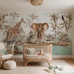 Empapelado infantil Safari 1 de ALCHEMYST aplicado en un cuarto de bebé