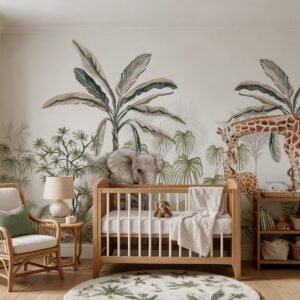 Empapelado infantil Safari 3 de ALCHEMYST aplicado en un cuarto de bebé