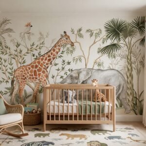 Empapelado infantil Safari 4 de ALCHEMYST aplicado en un cuarto de bebé