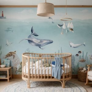 Empapelado infantil Secret Life de ALCHEMYST aplicado en un cuarto de bebé