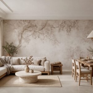 Empapelado mural Shades of Olive 1 de ALCHEMYST aplicado en un living comedor