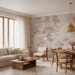 Empapelado mural Shades of Rainforest 1 de ALCHEMYST aplicado en un living comedor