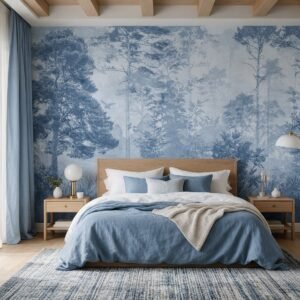 Empapelado mural Shades of Woods 3 de ALCHEMYST aplicado en un dormitorio