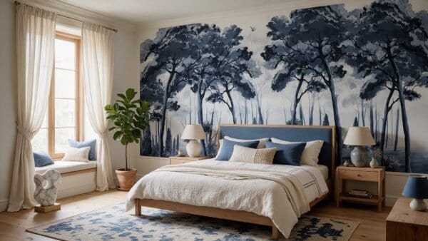 Empapelado mural Siberian Forest 04 de ALCHEMYST aplicado en un dormitorio
