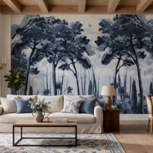 Empapelado mural Siberian Forest 04 de ALCHEMYST aplicado en un living comedor