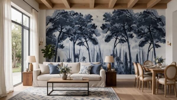 Empapelado mural Siberian Forest 04 de ALCHEMYST aplicado en un living comedor
