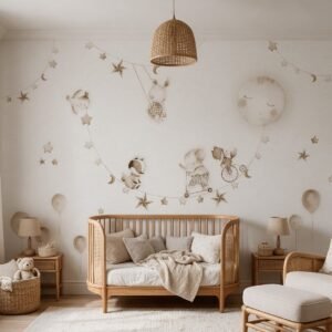Empapelado infantil Sleeping Moon 2 de ALCHEMYST aplicado en un cuarto de bebé