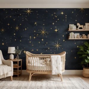 Empapelado infantil Stars 1 de ALCHEMYST aplicado en un cuarto de bebé