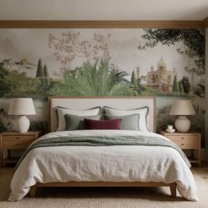 Empapelado mural Taj Mahal 02 de ALCHEMYST aplicado en un dormitorio