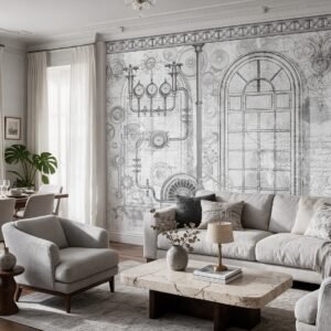 Empapelado mural The Alchemyst Engine 02 de ALCHEMYST aplicado en un living comedor