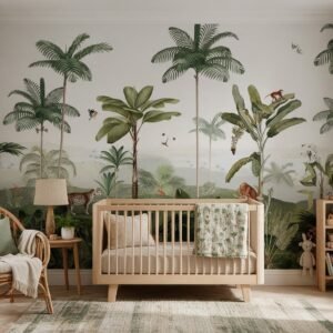 Empapelado infantil Thrilling Tropics de ALCHEMYST aplicado en un cuarto de bebé