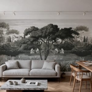 Empapelado mural Veil Of The Forest 2 de ALCHEMYST aplicado en un living comedor