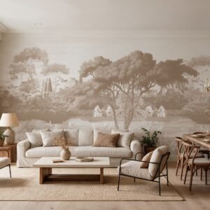 Empapelado mural Veil Of The Forest 3 de ALCHEMYST aplicado en un living comedor