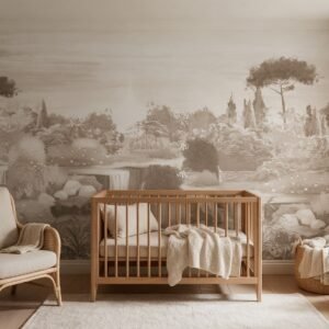 Empapelado infantil Veil Of The Lake 2 de ALCHEMYST aplicado en un cuarto de bebé