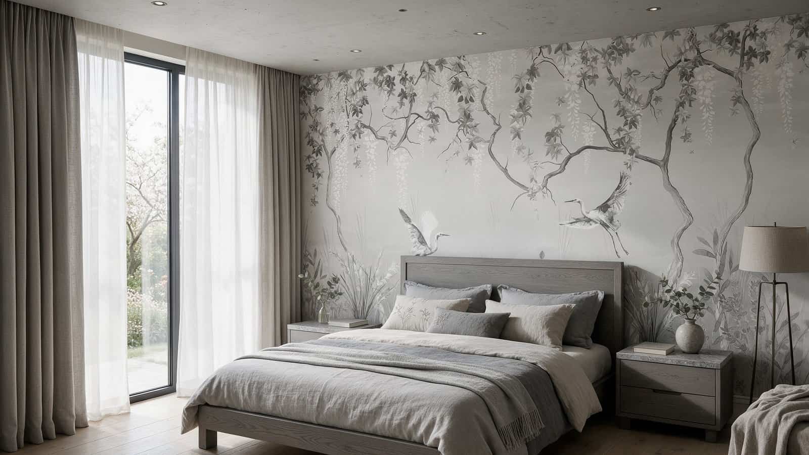 Veil Of The Reeds 4 – ambientación dormitorio Empapelado mural Veil Of The Reeds 4 de ALCHEMYST aplicado en un dormitorio