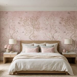 Empapelado mural Whispered Blossom 02 de ALCHEMYST aplicado en un dormitorio