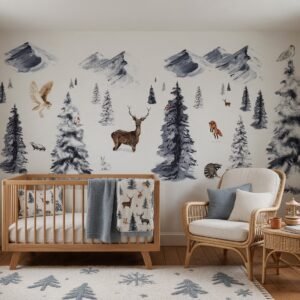 Empapelado mural Winter Wonderland de ALCHEMYST aplicado en un cuarto de bebé