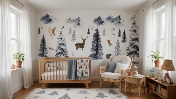 Empapelado mural Winter Wonderland de ALCHEMYST aplicado en un cuarto de bebé