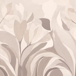 Empapelado mural Emil Bloom Powder & Linen, colección Quiet Worlds, flores estilizadas en tonos gris humo y malva - Alchemyst